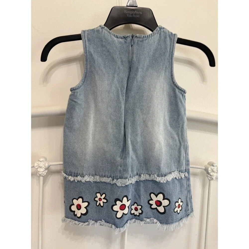 Vintage Y2K 90’s Children’s Place Denim Jumper Dress 3T Headband White Flowers